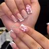 Kinretixia 24 pezzi French Tip Press on Nails, unghie corte quadrate finte con fiocco, strass, punte delle unghie, copertura completa per le donne