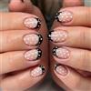 Cosblisvia Press on Nails Corti Squoval, 24 Pezzi Unghie Adesive per Donne, Unghie Finte Riutilizzabili per Ufficio e Uso Quotidiano, Design Nero French Tip a Pois