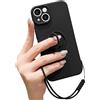 Pepmune Cover con Cordino per iPhone 15 Plus Custodia con 360° Regolabile Anello Supporto Ultra Sottile Antiurto Silicone Liquido Protettiva Cover con Laccio per iPhone 15 Plus Nero