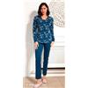 Nottingham Pigiama donna Nottingham aperto caldo cotone interlock NPA401, BLU