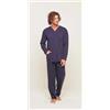 Gary Pigiama uomo lungo Jersey aperto Gary puro cotone U60003, BLU