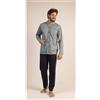 Gary Pigiama uomo lungo Jersey aperto Gary puro cotone 6241, BLU