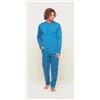 Gary Pigiama uomo lungo Jersey serafino Gary puro cotone U60002, BLU ACCIAIO