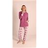 Gary Pigiama donna invernale aperto con zip in punto Milano Gary flanellato 5122, PRUGNA