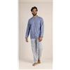 Gary Pigiama uomo lungo Jersey aperto Gary puro cotone 6191, BLU