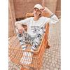 Gisela Pigiama donna Gisela girocollo in caldo cotone Silvestro Looney Tunes 20345, Plaid,Bianco,Verde
