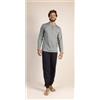 Gary Pigiama uomo lungo Jersey serafino Gary puro cotone 6240, VERDE MILITARE