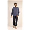 Gary Pigiama uomo lungo Jersey serafino Gary puro cotone 6240, CELESTONE