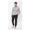 Gary Pigiama uomo lungo Jersey serafino Gary puro cotone R60070, GRIGIO