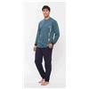 Gary Pigiama uomo lungo Jersey serafino Gary puro cotone R60074, VERDE