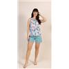Gary Pigiama spalla larga pantaloncino donna Jersey Gary 5347, ACQUAMARINA