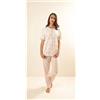 Gary Pigiama donna Jersey serafino Gary mezza manica pantalone lungo Z50042, CREMA