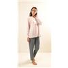 Gary Pigiama donna Jersey serafino Gary manica lunga pantalone lungo Z50060, CREMA/OTTANIO