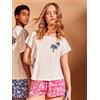 Gisela Pigiama mezza manica shorts donna in puro cotone Snoopy Peanuts Gisela 20407, Plaid