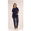 Gary Pigiama donna Jersey aperto Gary mezza manica pantalone lungo 5366, BLU