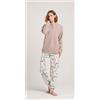 Gary Pigiama donna invernale serafino punto Milano Gary flanellato V50132, TABACCO