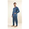 Gary Pigiama uomo lungo Jersey aperto Gary puro cotone Z60032, AZZURRO MARE