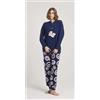 Gary Pigiama donna invernale serafino punto Milano Gary flanellato V50150, BLU