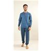 Gary Pigiama uomo lungo Jersey serafino Gary puro cotone Z60031, AZZURRO MARE