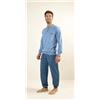 Gary Pigiama uomo lungo Jersey serafino Gary puro cotone Z60030, AZZURRO MARE
