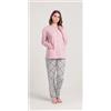 Gary Pigiama donna aperto invernale interlock Gary V50042, ROSA POLVERE