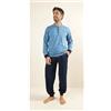 Gary Pigiama uomo lungo Jersey serafino Gary puro cotone Z60090, ACCIAIO