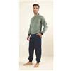 Gary Pigiama uomo lungo Jersey serafino Gary puro cotone Z60090, VERDE MILITARE