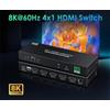 PremiumCord switch HDMI 4:1 con supporto per 8K@60Hz, 4K@120Hz, 1080P, HDR, controllo a pulsante e telecomando