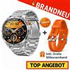 MAVURA ZEUS™ 2.0 Smartwatch Uomo Donna Fitness Tracker Puls SpO2 GPS Bluetooth IP68: argento (incl. cinturino in silicone arancione)