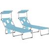 Outsunny Set di 2 Lettini Pieghevoli Reclinabili con Tettoia 360° Foro Facciale Tasca Laterale e Textilene 550 g/m² Blu | Aosom Italy