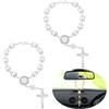 TIESOME 2Pcs auto rosario, specchietto retrovisore auto rosario auto croce di benedizione cattolica medaglia per camion bici moto specchio appendere accessori decorazione (Bianco)