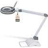 Lumeno 8215GR Lampada d'ingrandimento a LED Lampada da lavoro e estetista, livelli di luminosità regolabili, lente vetro cristallino da 127 mm, ausilio alla lettura, 5 diottrie con supporto da tavolo