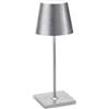 Zafferano, Poldina Pro Mini con Foglia Color Argento, Lampada da Tavolo Ricaricabile e Senza Fili con Controllo Touch, Utilizzabile come Lampada da Interni, Dimmer, 2200-3000 K, Altezza 30 cm
