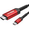 JSAUX Cavo da USB C a HDMI, 5 m (4K a 60 Hz), cavo da USB 3.1 tipo C a HDMI 2.0, HDR, HDCP 2.2 compatibile con iPhone 16/16 Plus/16 Pro/16 Pro Max, Galaxy S23 S22 S21, iPad Pro, rosso