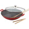 Baumalu WOK 382872 Fonte Rouge Padella wok degradabile, diametro massimo 36 cm, ghisa/alluminio fuso, adatta per fornelli a induzione, rivestimento antiaderente, coperchio incluso