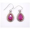 Orecchini Due Toni In Argento 925 Con Ruby Naturale E C.Z Taglio Goccia 1,1"