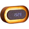 Gingko Design Lumos Sveglia ovale in Noce | Sveglia LED con luce ambientale | Orologio moderno in legno con controllo tattile e batteria ricaricabile