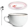 YUNXCNA Tazza da Caffè Grande, 700 ml tazza in Ceramica, Ciotola di Pasta, Riutilizzabile Tazza Grande in Ceramica, Ciotola da Zuppa in Ceramicaa Con Coperchio e Cucchiaio, per Zuppe Calde(Bianco)