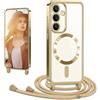 CaseLover Cover Magnetica per Samsung Galaxy S25 FE 5G/S26 FE 5G con Cordino, Oro | CaseLover Custodia con Laccio Collana Tracolla Regolabile, Morbida TPU Silicone Case, Antiurto Trasparente Protettiva Cover
