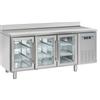 Tavolo Frigo Professionale in Acciaio Inox AISI 304, con 3 Porte in Vetro e Alzatina, Profondità 70 cm, +3°C/+10°C - Classe C