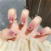 Wedity 24Pz Nero Bevel Francese Serpente Falsi Unghie Diablo Stile Acrilico Falso Nail Amore Cuore Stampa Artificiale su Unghie per le Donne Ragazze (A)