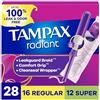 Tampax Radiant Plastic Tampons, Regular/Super Absorbency Duopack, 28 Count (Packaging May Vary)