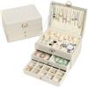 Granbest Portagioie a 3 strati, con 2 cassetti, elegante portagioie in pelle, ideale per collane, bracciali, anelli e orecchini (beige)
