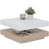 Hela Tische, Andy - Tavolino da divano, tavolo da soggiorno quadrato, materiale a base di legno, piano del tavolo girevole a 360°, bianco/rovere Sonoma, 67 x 67 x 35 cm