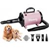 Blanlody Soffiatore per Cani Blower Molto Silenzioso, 4,5 CV/3200 W, velocità Regolabile, Ventilatore per la Cura del Cane con 4 Diversi Ugelli, Tubo Elastico e Spazzola per la Cura