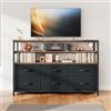 Taotigzu Mobile TV lungo 100 cm, mobile TV da soggiorno con cassetti in tessuto, armadio per TV con ripiani per soggiorno, camera da letto, telaio in metallo, nero, altezza 80 x larghezza 100 x