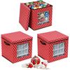 Relaxdays Set di 3 scatole Porta-Palline Natalizie in TNT e Cartone, 33x33x33 cm, Rosso