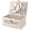 H&H, cestino picnic, set picnic per 2 persone, bianco, con piatti, set posate, bicchieri, apribottiglie, dimensioni 36x26x16 cm