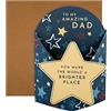 Hallmark Biglietto per la festa del papà per papà, design pop up stella, biglietto 3D, blu, lamina d'oro