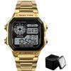 Nicoone Orologi da uomo, alla moda, digitale, cinturino in acciaio inox, impermeabile, elegante orologio da polso con scatola, Argento, Elegante e sportivo (Oro)